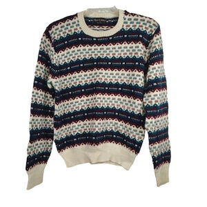 Vintage Reed St James Cream Green Red Sweater Men Size L Crewneck Long Sleeve